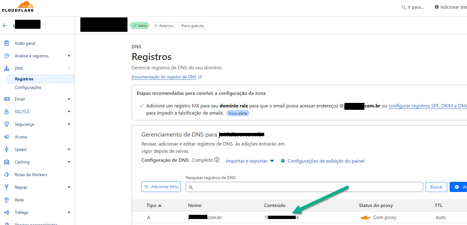 cloudflare mudar ip hospedagem site