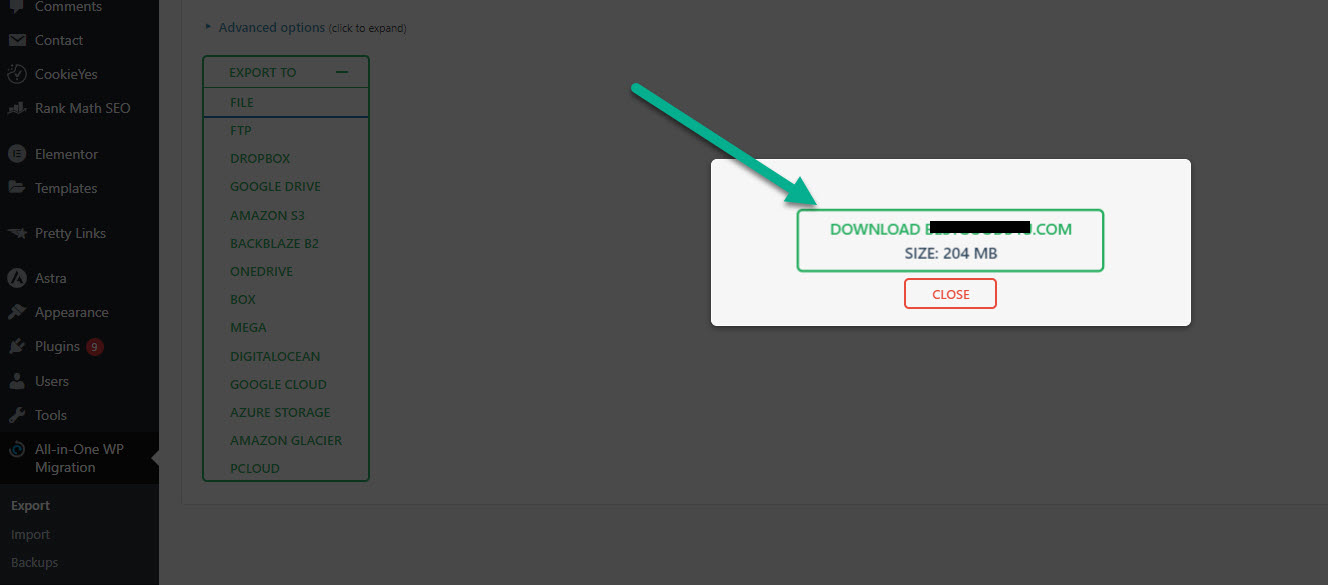 download arquivo exportacao site