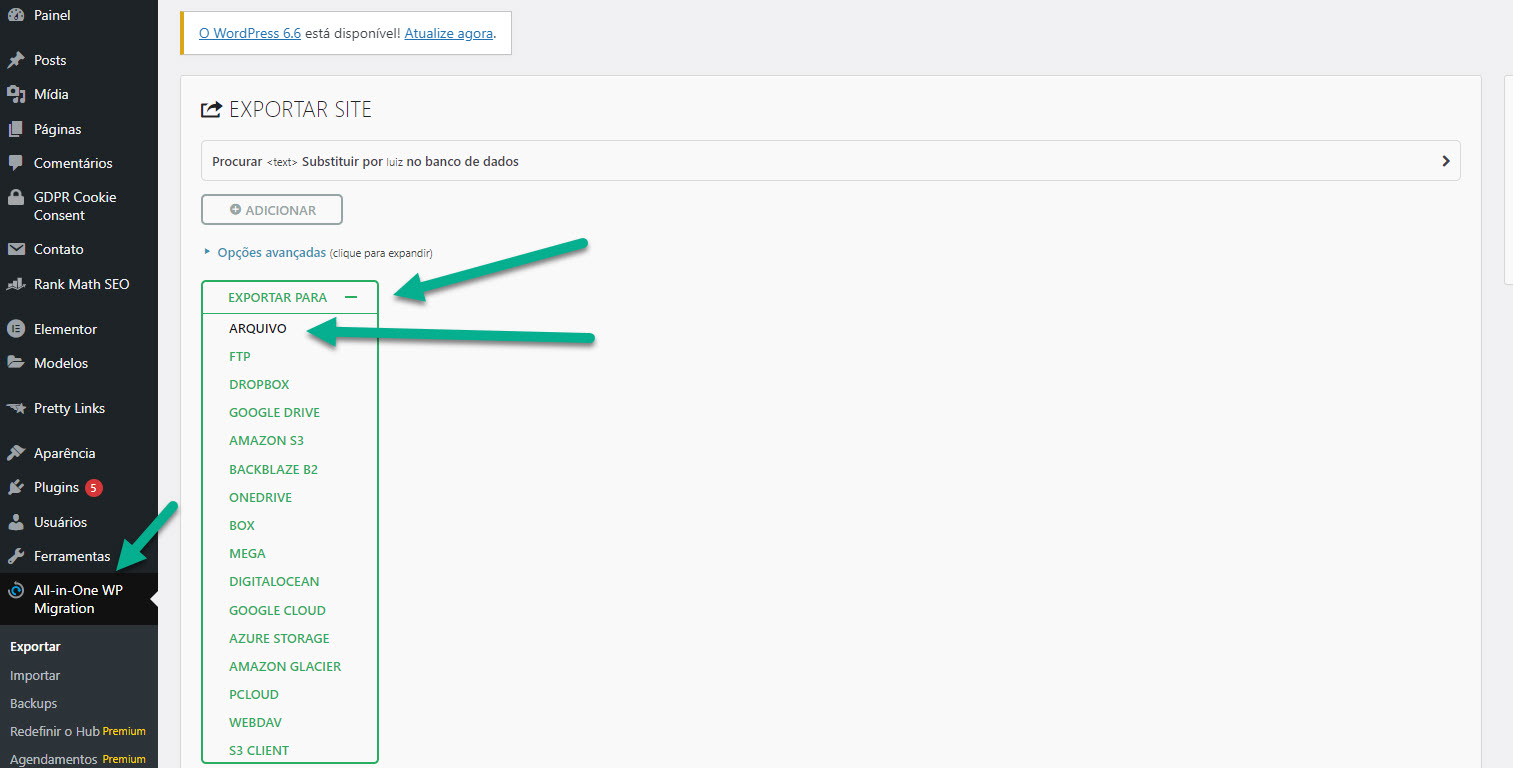 exportar site wordpress